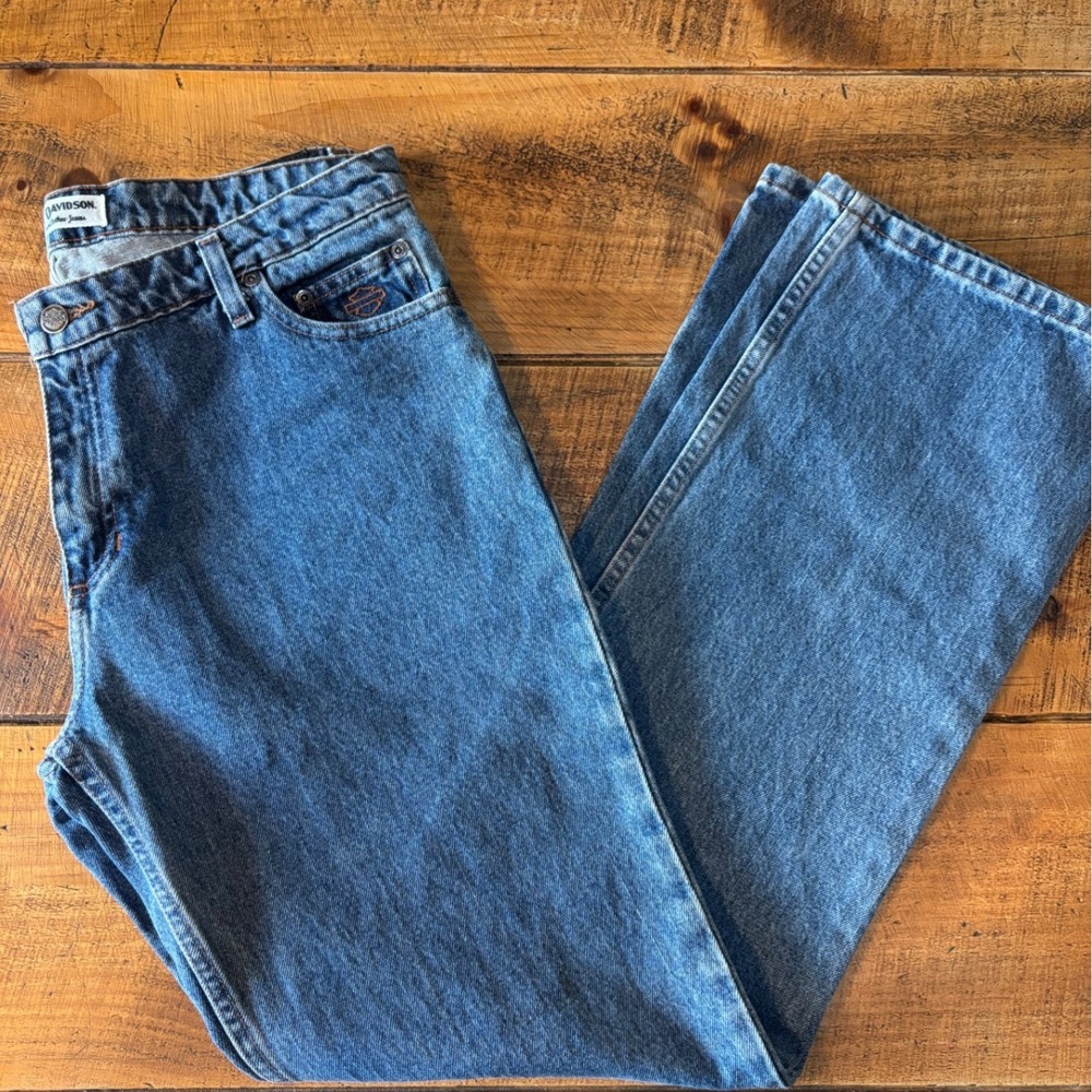 Harley Davidson Womens Medium Blue Denim Boot Cut Riding Jeans Size 12 Regular
